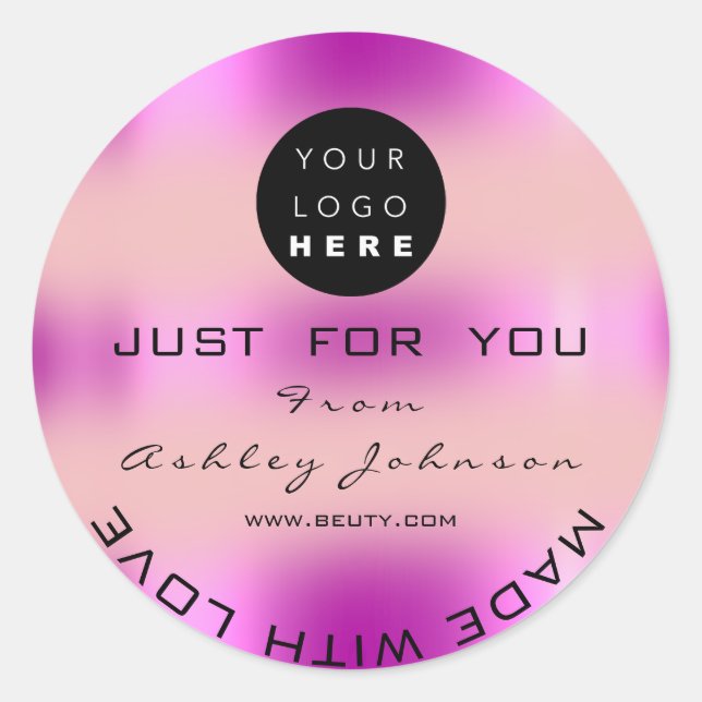 Pegatina Redonda Gracias Holograma hecho Rosa Ombre Rosa (Anverso)