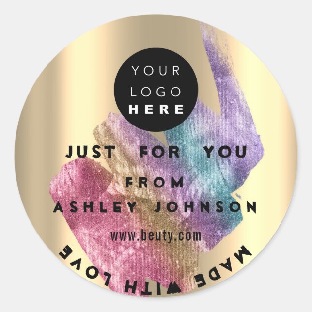 Pegatina Redonda Gracias Holograph Made Gold Blue Stroke Classic (Anverso)