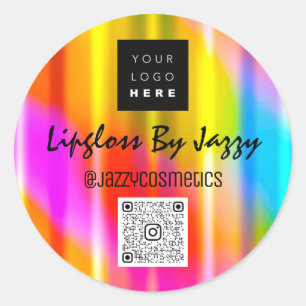 Pegatina Redonda Gracias Holograph QRCode Logo Rainbow