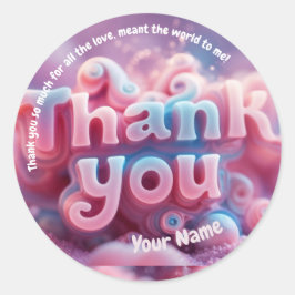 Pegatina Redonda Gracias | Ilustracion de fantasía 3d rosado