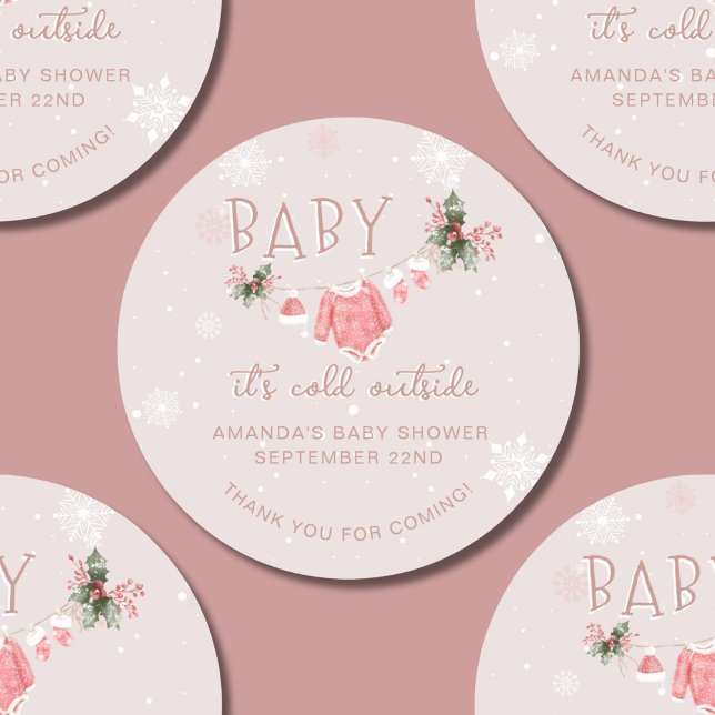 Pegatina Redonda Gracias invierno hace frío fuera de Baby Shower (Subido por el creador)
