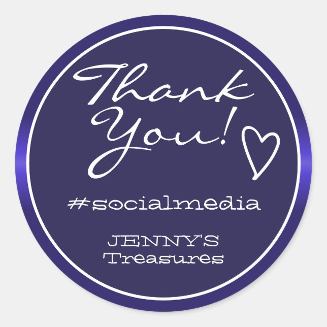 Pegatina Redonda Gracias Labels Blue Ombre Cromado Steel Elegante (Anverso)