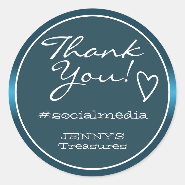 Pegatina Redonda Gracias Labels Ombre Chrome Steel Blue Elegant (Anverso)