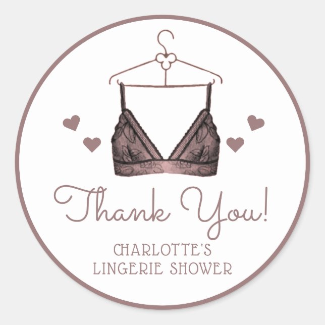 Pegatina Redonda Gracias Lace Watercolor Lingerie Bridal Shower (Anverso)