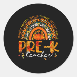 Pegatina Redonda Gracias Leopard Rainbow Thanker Pre K Teacher Fall