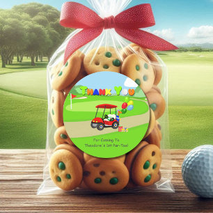 Pegatina Redonda Gracias lindo 1 cumpleaños de Red Golf Cart Boy