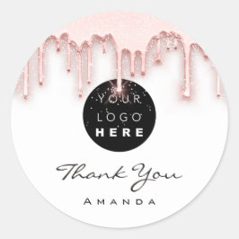 Pegatina Redonda Gracias Llama Artista De Maquillaje Rosa Blanca. L