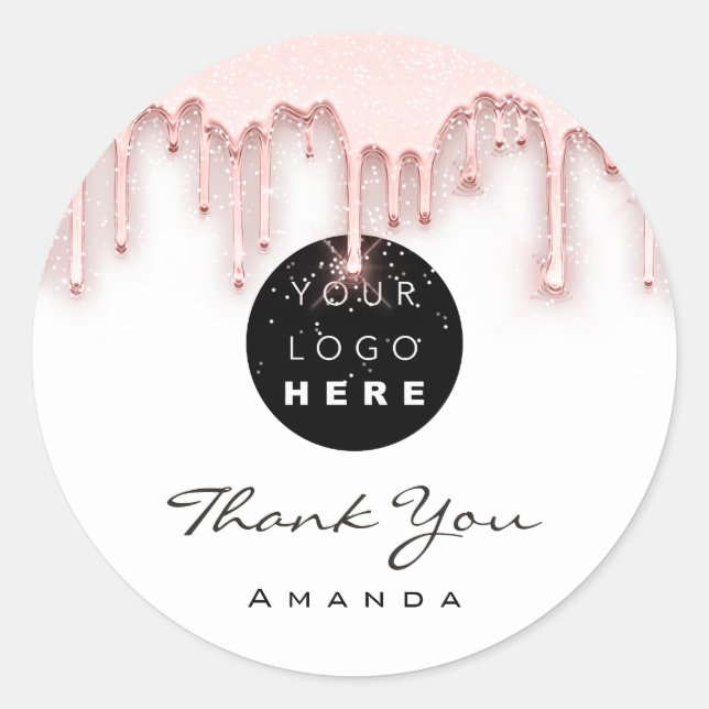 Pegatina Redonda Gracias Llama Artista De Maquillaje Rosa Blanca. L (Anverso)