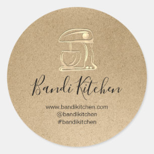 Pegatina Redonda Gracias Logo Cocina Cocina Chef Gold Kraft VIP