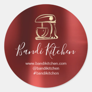 Pegatina Redonda Gracias Logo Cocina Cocina Chef Gold Red