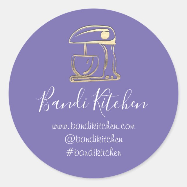 Pegatina Redonda Gracias Logo Cocina Cocina Panadería Dorada Púrpur (Anverso)