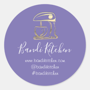 Pegatina Redonda Gracias Logo Cocina Cocina Panadería Dorada Púrpur