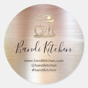 Pegatina Redonda Gracias Logo Cocina Cocina Panadería Rosa dulce