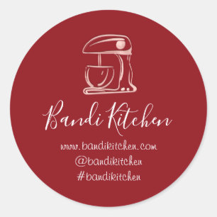 Pegatina Redonda Gracias Logo Cocina Robot Rojo Rosa