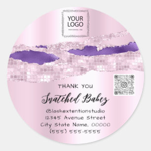 Pegatina Redonda Gracias Logo cosméticoPaquete Púrpura Rosa QRCode