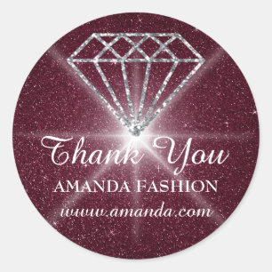Pegatina Redonda Gracias Logo Diamond Name Burgundy