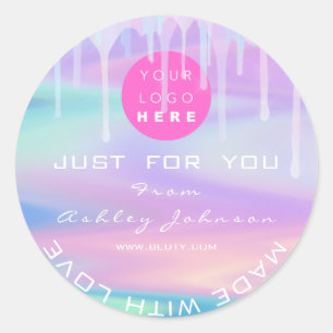 Pegatina Redonda Gracias Logo Holograma Unicornio Hecho Con Amor