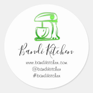 Pegatina Redonda Gracias Logo Mezclador de cocina Blanco Verde