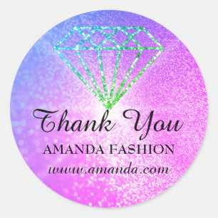Pegatina Redonda Gracias Logo Nombre de diamante Rainbou Classic Ro