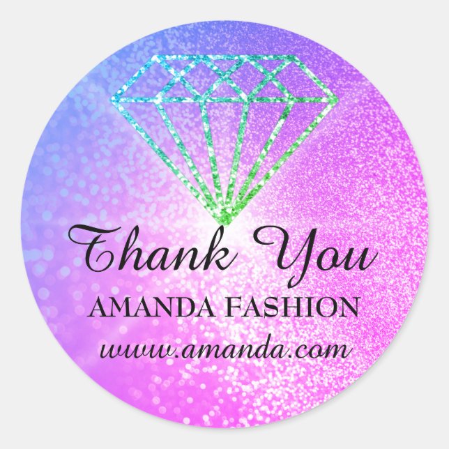 Pegatina Redonda Gracias Logo Nombre de diamante Rainbou Classic Ro (Anverso)