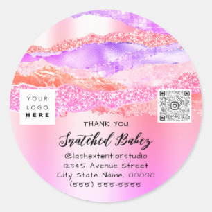 Pegatina Redonda Gracias Logo QR Code Pink Online Shop Ombre