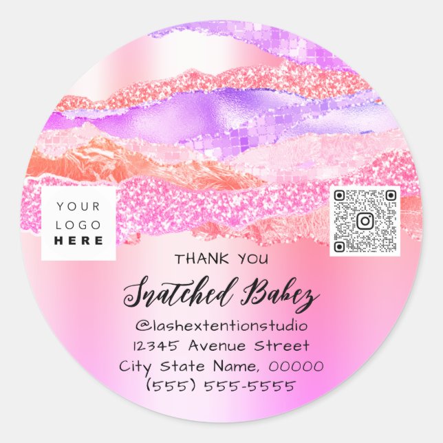 Pegatina Redonda Gracias Logo QR Code Pink Online Shop Ombre (Anverso)