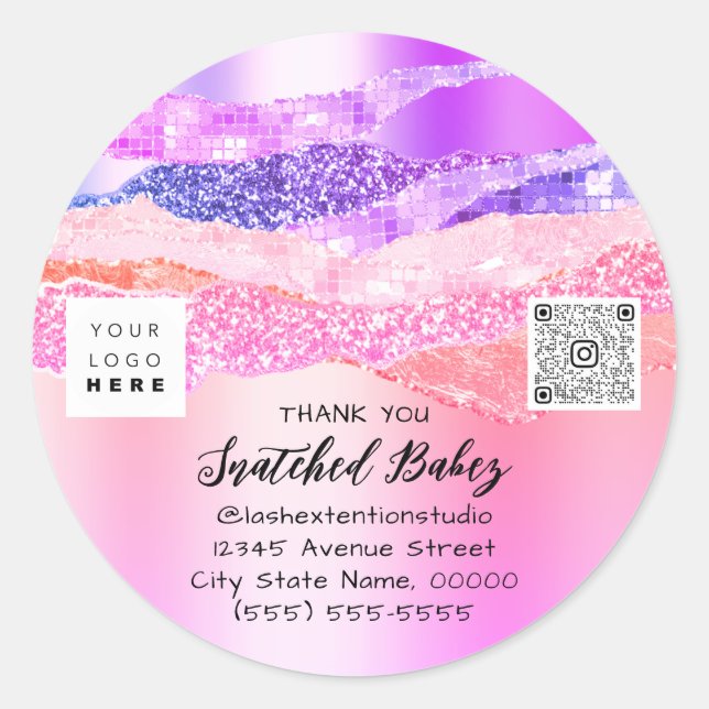 Pegatina Redonda Gracias Logo QR Code Pink Online Shop Pink (Anverso)