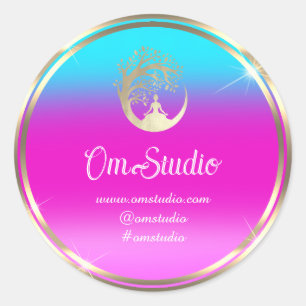 Pegatina Redonda Gracias Logo Yoga Mindness Shop Gold Pink Blue
