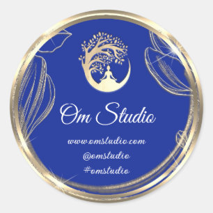 Pegatina Redonda Gracias Logo Yoga Mindness's Shop Gold Blue