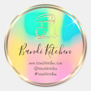Pegatina Redonda Gracias Logotipo Cocina Cocina Chef Holograph Gold
