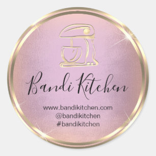 Pegatina Redonda Gracias Logotipo Cocina Cocina Chef Rosa Oro