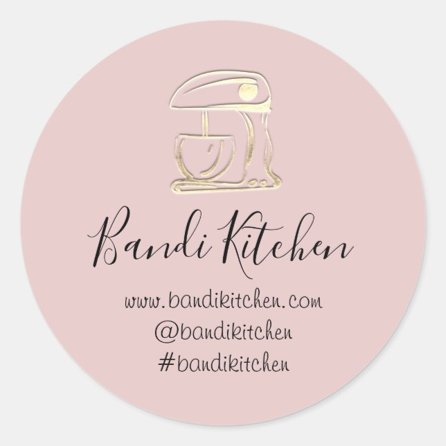 Pegatina Redonda Gracias Logotipo Cocina Robot Rosa Gold (Anverso)