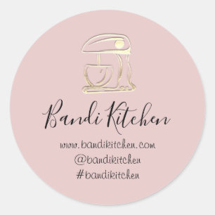 Pegatina Redonda Gracias Logotipo Cocina Robot Rosa Gold