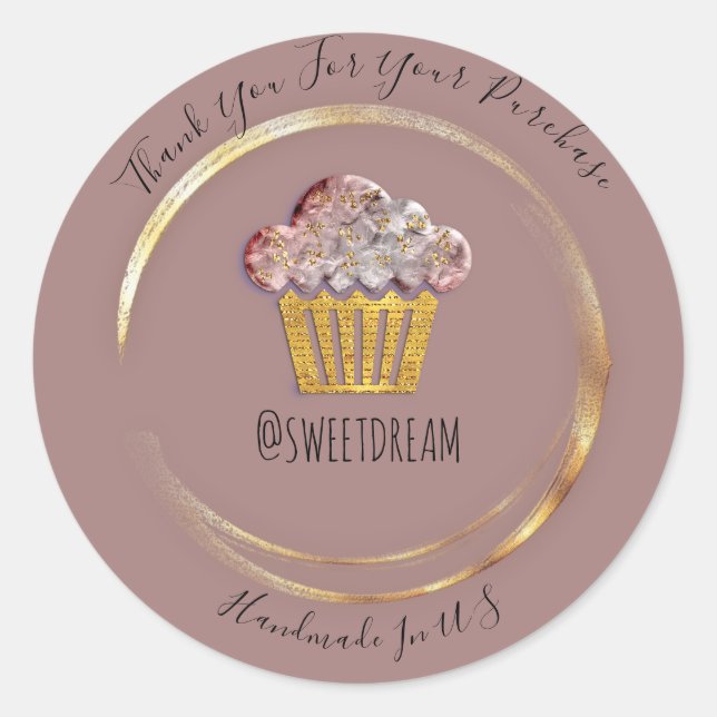 Pegatina Redonda Gracias Logotipo Comercial Dorado Muffin Candy (Anverso)
