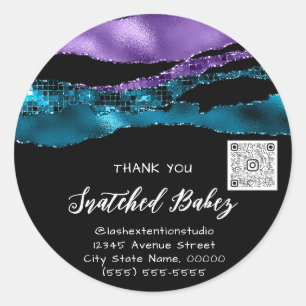 Pegatina Redonda Gracias Logotipo cosmético Boda de código QR TealP