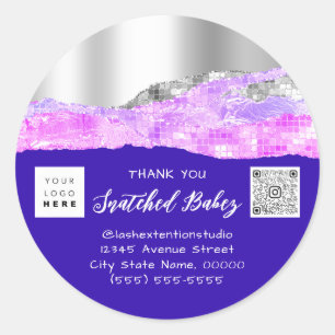 Pegatina Redonda Gracias Logotipo de compra Código QR Azul rosado R