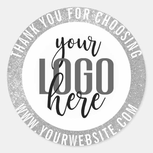 Pegatina Redonda Gracias Logotipo De Negocio De Esparkly Silver Pur (Anverso)
