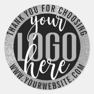 Pegatina Redonda Gracias Logotipo De Negocio De Esparkly Silver Pur