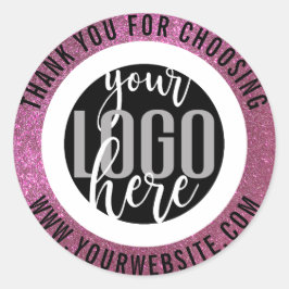 Pegatina Redonda Gracias Logotipo De Negocio Del Purpurina Rosa