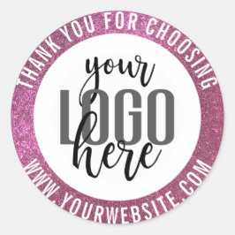 Pegatina Redonda Gracias Logotipo De Negocio Del Purpurina Rosa