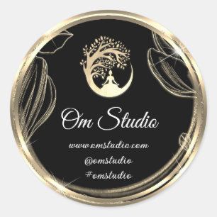 Pegatina Redonda Gracias Logotipo de Yoga Mindness tienda Gold Blac