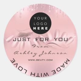 Pegatina Redonda Gracias Logotipo Nails Lashes Rosa Drima Ombre