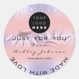 Pegatina Redonda Gracias Logotipo Nails Lashes Rosa Ombre Purple