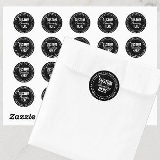 Pegatina Redonda Gracias Logotipo Personalizado Negra Pequeña Empre