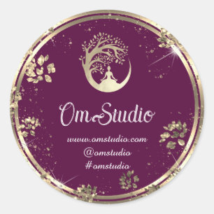 Pegatina Redonda Gracias Logotipo Yoga Mindness Shop Gold Purple