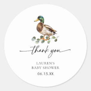 Pegatina Redonda Gracias Mallard Duck Baby Shower