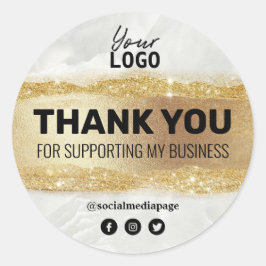 Pegatina Redonda Gracias Marble And Gold Business Logo