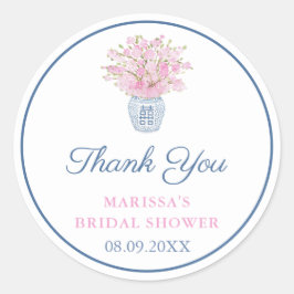 Pegatina Redonda Gracias Marina Blue Pink Ginger Jar Bridal Shower