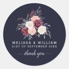 Pegatina Redonda Gracias Marina Boda Borgoña Floral