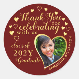 Pegatina Redonda Gracias Maroon Red Gold 2025 Graduation Favor